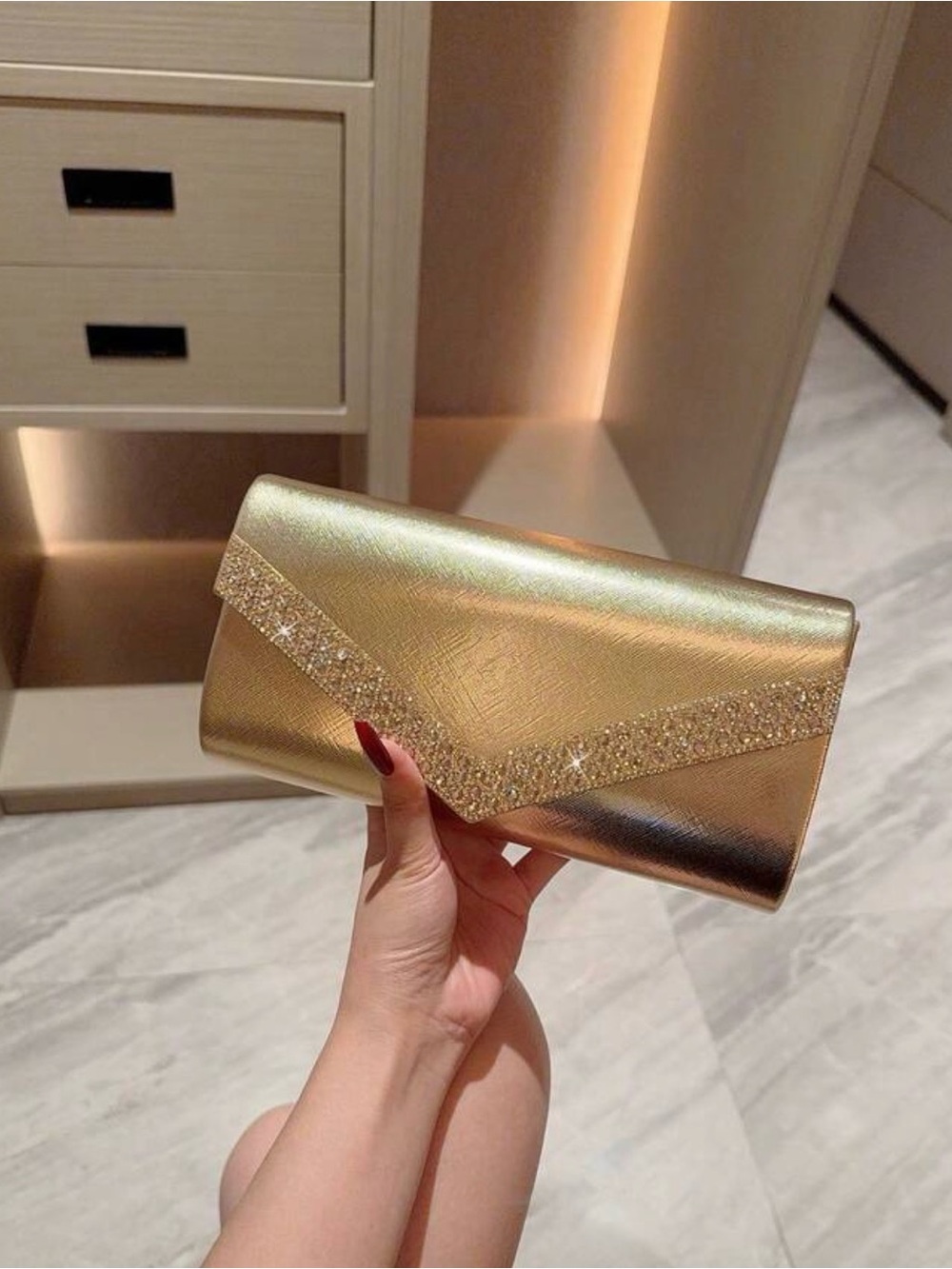 Elegant Gold Crystal-Trim Envelope Evening Clutch NWT
